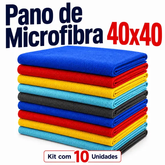 Kit 10 Panos de Microfibra Flanela Mágico 40x40 Multiuso Alta Absorção Limpeza Geral Sem Risco