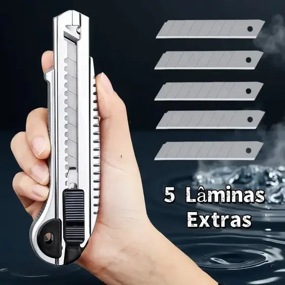 Estilete de Metal Profissional W13 + 5 Lâminas Reservas
