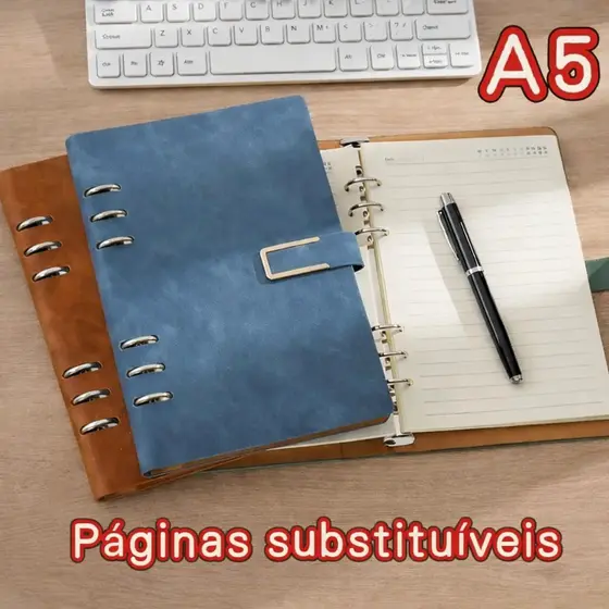 Caderno A5 De Folhas Removíveis Com mais 100 folhas Extras Para Estudo e Escritório