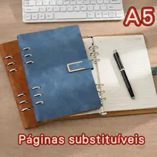 Caderno A5 De Folhas Removíveis Com mais 100 folhas Extras Para Estudo e Escritório