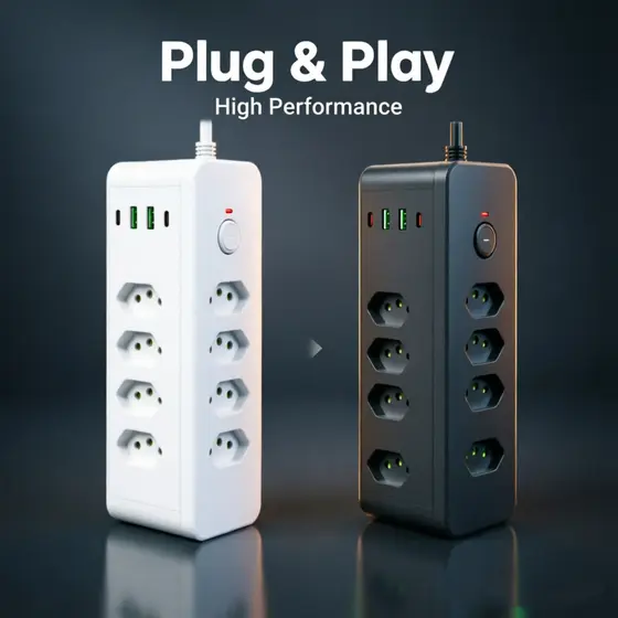 Filtro de Linha Vertical Torre 2 Metros: 8 Tomadas e Carregador Rápido (2 USB-C) para Home Office e Setup Gamer