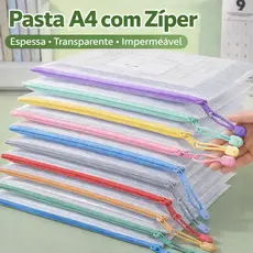 Kit 12/24/36 Pastas Zip A4 Transparentes Cor aleatória Porta Documentos Impermeável