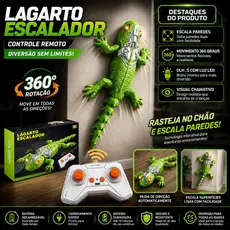 Lagarto Escalador Parede Controle Remoto 360 Graus Sucção VácuoLEDWall Crawler Rastejante Infantil Recarregável