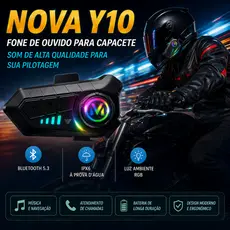 Fone Para Capacete De Moto IPx6 - NOVA Y10 Fone De Capacete Com Luz Ambiente Bluetooth 5.3 Para Capacete