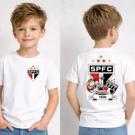Camiseta Camisa Infantil 100% Algodão Torcedor São Paulo FC Frente e Costa Envio Imediato