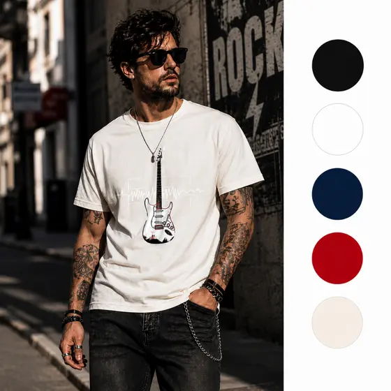 Camiseta masculina guitarra, camiseta masculina, camisa algodao, camiseta preta