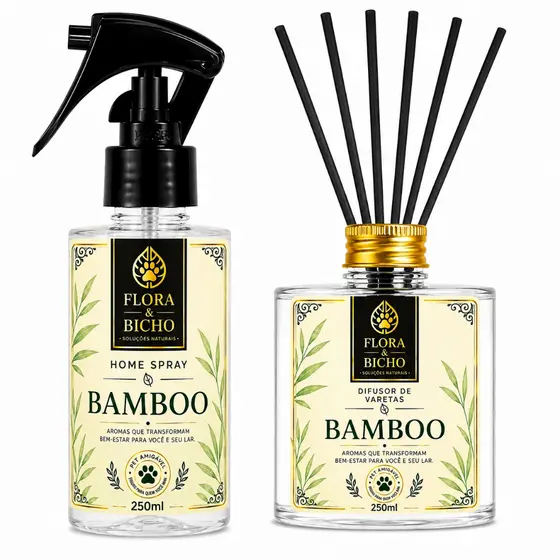 Kit Aromatizador De Ambiente Difusor Varetas + Home Spray Perfume Para Casa Flora E Bicho