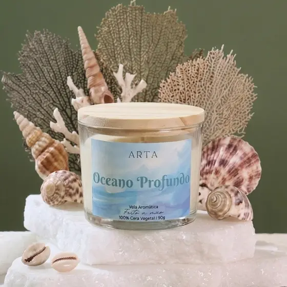 Vela Aromática Artesanal Oceano Profundo Brisa Marinha Premium Presente e Decoração 90g 100% Vegetal