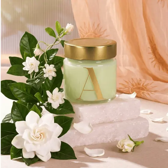 Vela Aromática Personalizada Inicial White Gardênia Premium Presente e Decoração 120g 100% Vegetal