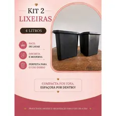 KIT 2 LIXEIRAS 4L PRETA COZINHA BANHEIRO COM TAMPA DE ENCAIXE