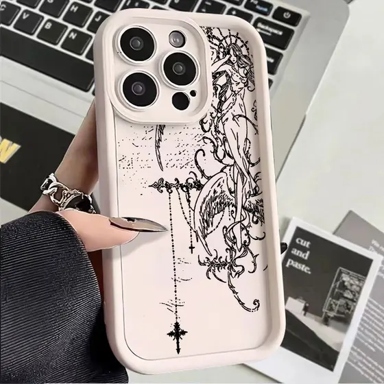 Capinha para Samsung A15 A14 A12 A13 A05S A55 A54 S24 S20FE silicone macia anti-impacto Padrão de anjo cruzado