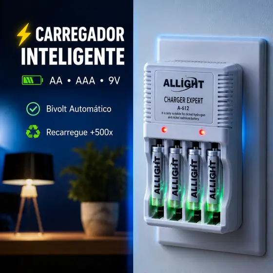 Carregador Rápido de Pilhas Recarregáveis Bivolt