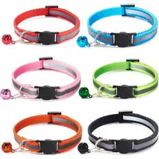 Pacote com 6 Coleiras Refletivas para Gatos com Sino, Coleiras de Segurança e Desmontáveis para Gatos, Nylon, Cores Vari