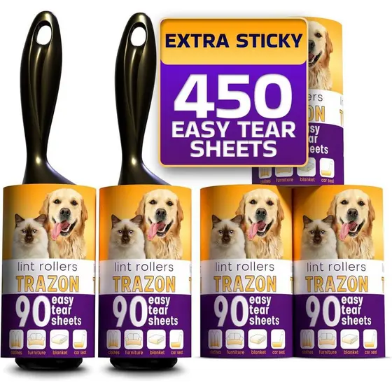 Rolo Removedor de Pelos, Pacote Econômico com 450 Folhas / 5 Recargas, Rolo Adesivo, Removedor de Pelos de Cães, Gatos e