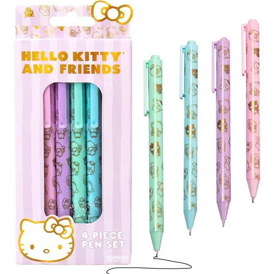 Conjunto de 4 Canetas Hello Kitty & Friends, My Melody, Kuromi, Material Escolar e de Escritório, Papelaria
