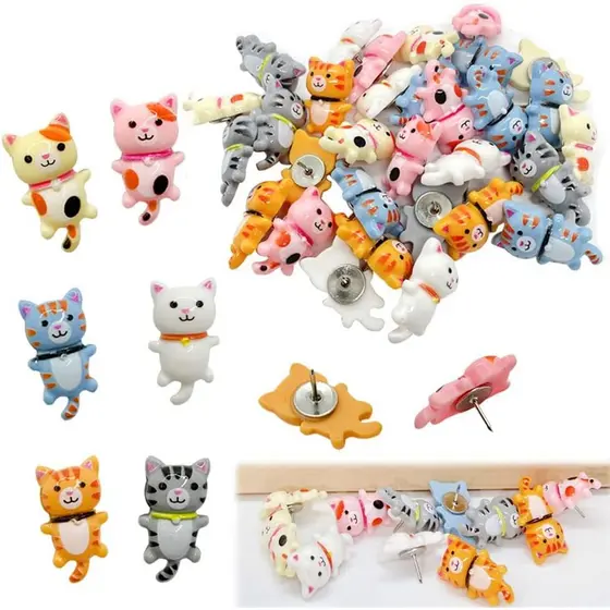 30 peças de alfinetes decorativos em formato de gato fofo, alfinetes de pressão para fotos, mapas, notas, quadros de avi