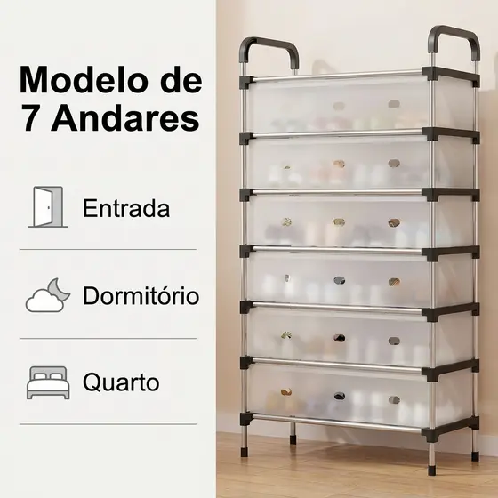 Sapateira Vertical de Aço Inoxidável – 5 a 7 Camadas, Antipoeria e Multiuso
