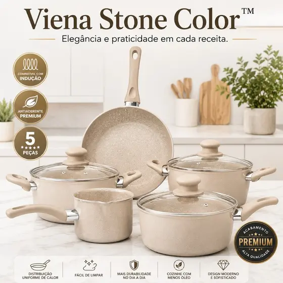 Jogo de Panelas Antiaderente de Aluminio Com Revestimento Ceramico 5 Peças Fogão Eletrico , Gas e Ceramico Com Caneca