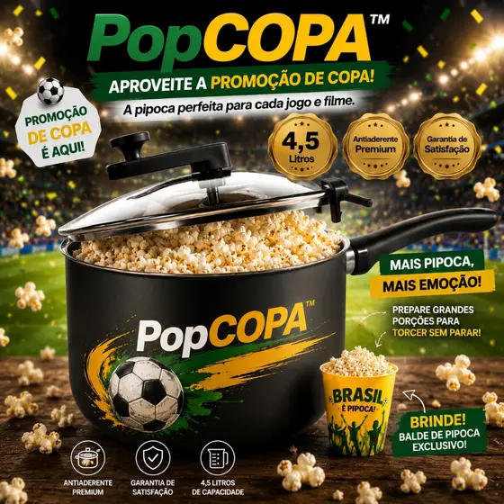 Pipoqueira Antiaderente Cozillar 4,5L - Revestimento Premium, Tampa de Vidro, Cabo Antitérmico Balde de Brinde.Cor Cinza