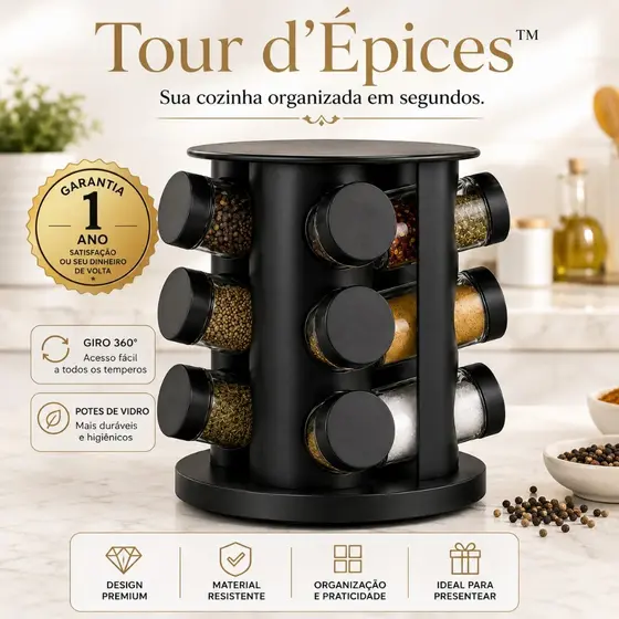 Porta Condimentos Temperos Giratório 9 Potes De Vidro