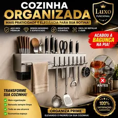 Suporte Organizador de Cozinha com Ganchos-Porta Utensílios Parede Compactos, Resistente e Fácil Instalar em inox Prat.