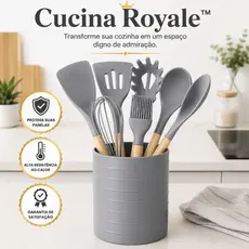Utensilios de Cozinha Kit com 7 peças de Silicone colhers conchas e cabo de madeira