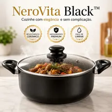 Panela Caçarola 22cm Antiaderente C/revestimento Cerâmico Cor Preta