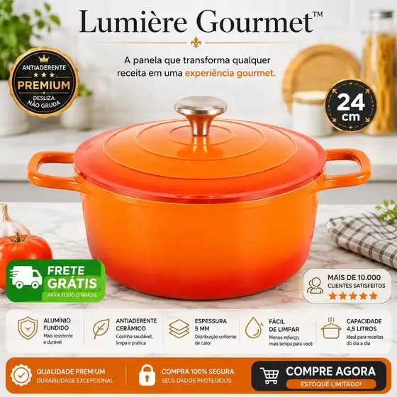 Panela Caçarola Ceramica Antiaderente Avulsa 24 cm com Revestimento Ceramico 5mm Espessura