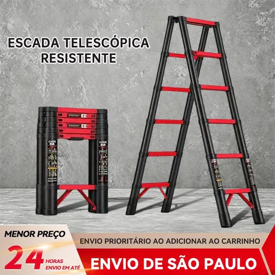 BAIERDI Escada Articulada Telescópica 1,4~2m em Aço Carbono para Uso Doméstico