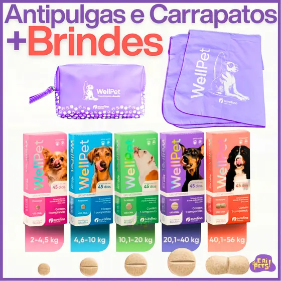 WellPet Antipulgas Todos Tamanhos Antiparasitário para Cães Proteção Prolongada e Sabor Atrativo