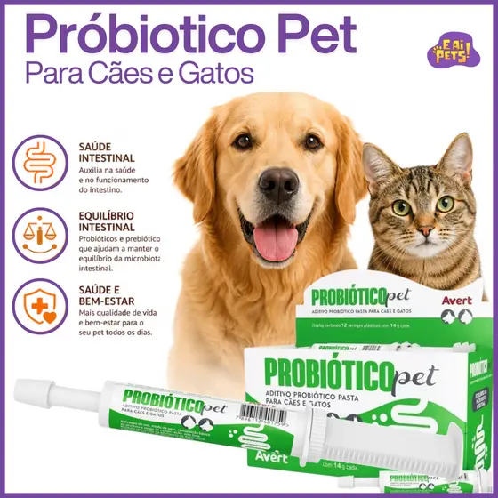 Probiótico Pet Avert 14g Cães e Gatos Intestino Diarréia Saúde Intestinal