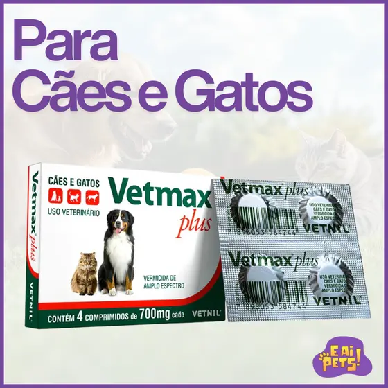 Vetmax Plus 700mg Vermífugo Vetnil com 4 comprimidos
