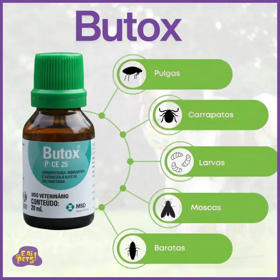 Butox Para Carrapatos Pulgas Sarnas Moscas Baratas 20ml 1unid. Kits 2, 3, 4 e 5 unid.