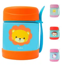 Pote Térmico Buba Animais Fun com Garfinho 320ml Coloridos Leão Macaco Unicórnio Girafa