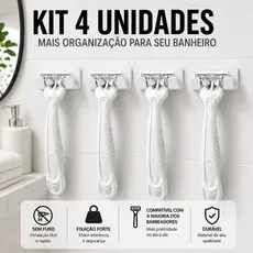 Kit 4 Suporte Gillete Parede Sem Furo 3M Fixação Forte Porta Barbeador Premium Universal