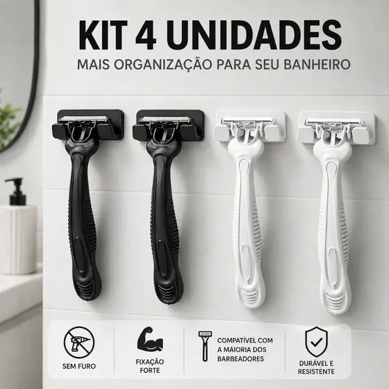 Kit 4 Suporte Gillete 3M Sem Furar Parede Fixação Forte Porta Barbeador Banheiro Resistente