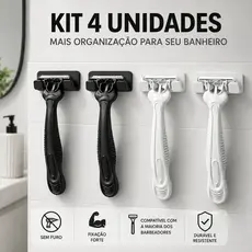 Kit 4 Suporte Gillete 3M Sem Furar Parede Fixação Forte Porta Barbeador Banheiro Resistente