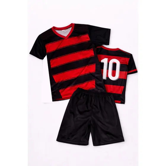 LIQUIDAÇAO Oferta Conjunto Infantil com Escudo Bordado, Tecido Poliéster Leve, Uniforme Jogador Promoção