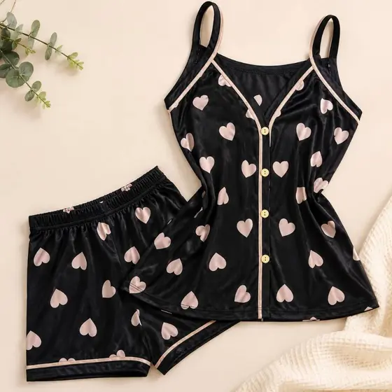 Pijama Feminino Alça Com Botões Americano Verão Short e Regata Malha Alcinha de Calor Amamentação