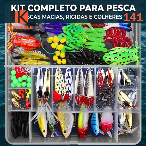 LEMIKKLE-Iscas Artificiais Completa 141 Peças Para Pesca, Isca de Sapo, Metal, Soft e Hard Bait Para Água Doce e Salgada