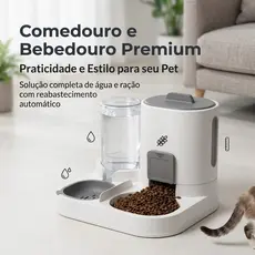 Bebedouro e Comedouro Automático Cães e Gatos 2 em 1 para  | Filtro 3 Etapas Controle de quantidade