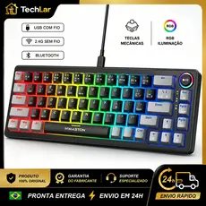 Teclado Mecânico Gamer RGB 68 Teclas Eixo Vermelho USB+2.4G+BT ABNT2 TK08