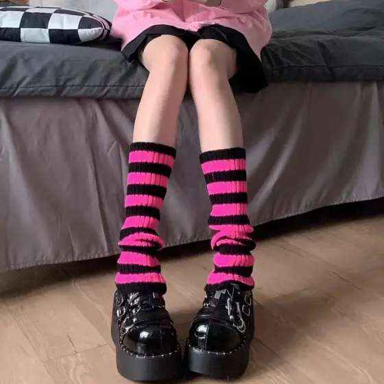 Meias Femininas Estilo Japonês, Listradas, Soltas, Macias, Empilháveis, Extra Fashion, Altas até o Joelho 3663