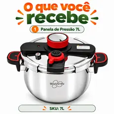 Panela de Pressão 7 Litros 100kpa em Aço Inox com Fechamento Externo Grande Capacidade e Sistema de Segurança