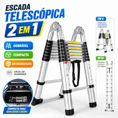 Escada Telescópica Dupla 2 em 1 4.2 Metros Alumínio Dobrável Extensível Tipo A Reta Antiderrapante Profissional