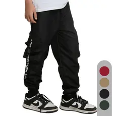 Calça Infantil Moda Masculina Tactel Cargo Jogger com Elástico Menino Estiloso Criança Inverno Frio