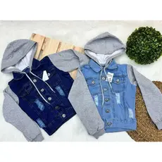 Jaqueta Jeans com Manga e Touca Moletom Infantil/ Menina ou menino Promoção