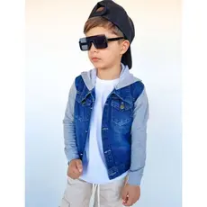 Jaqueta infantil juvenil masculina jeans com manga e capuz em moletom Promoção