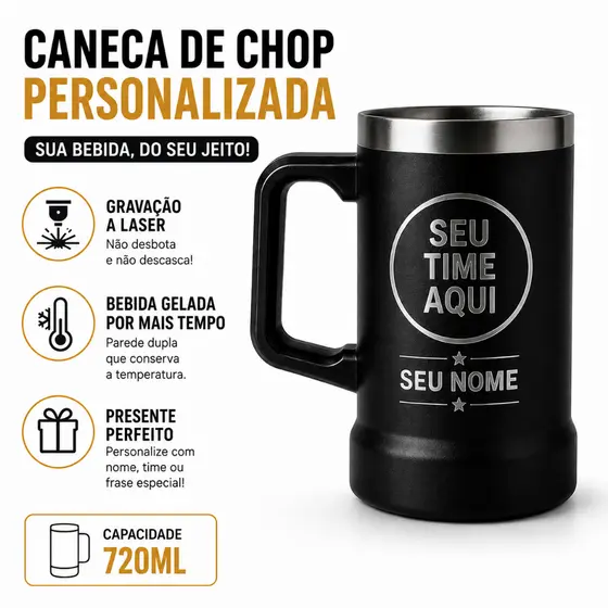 Caneca Térmica de Chopp 720ml – Personalize com Seu Time