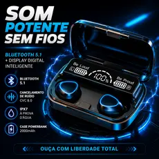 Fone Bluetooth M10 Sem Fio Display Digital Powerbank LED IPX7 Gamer Android iPhone